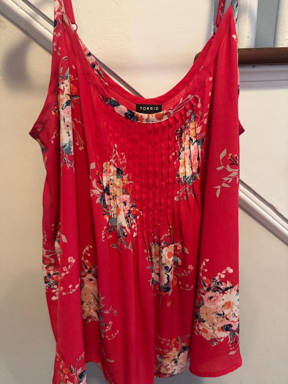 torrid Coral-Red Floral Pintuck Camisole